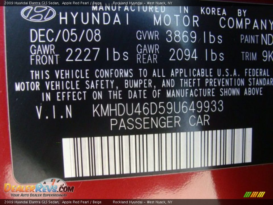 2009 Hyundai Elantra GLS Sedan Apple Red Pearl / Beige Photo #29