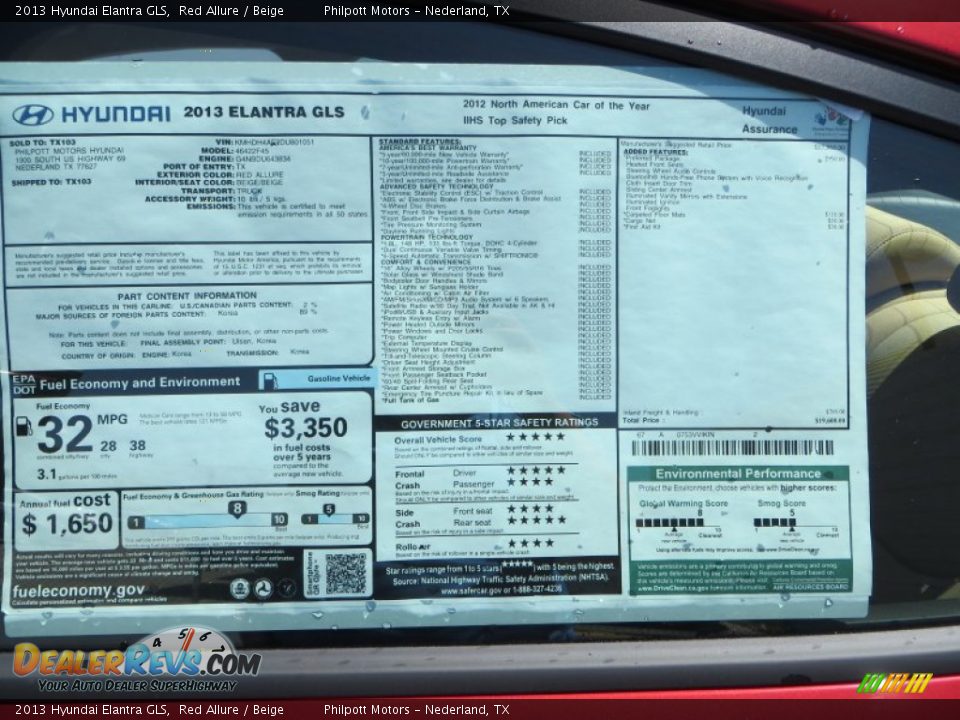 2013 Hyundai Elantra GLS Red Allure / Beige Photo #32