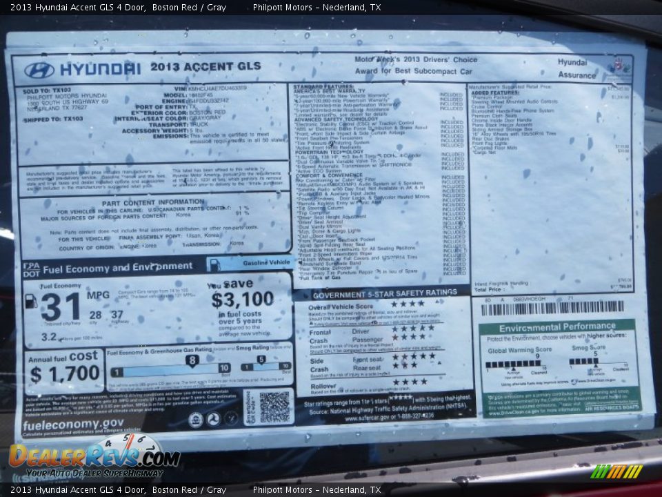 2013 Hyundai Accent GLS 4 Door Boston Red / Gray Photo #30