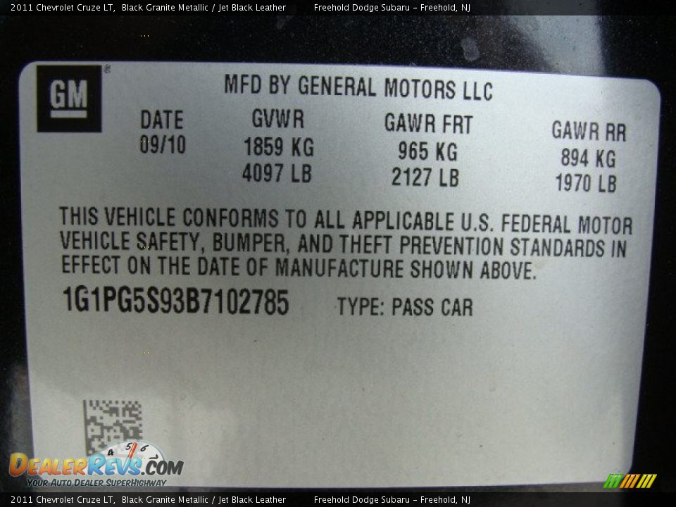 2011 Chevrolet Cruze LT Black Granite Metallic / Jet Black Leather Photo #15