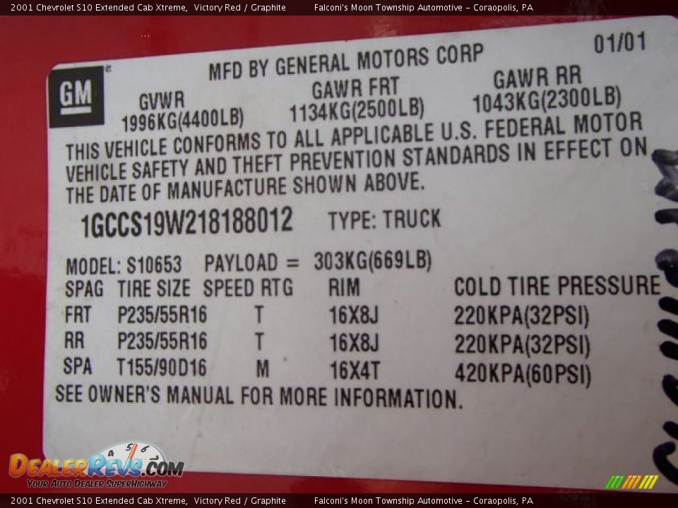 2001 Chevrolet S10 Extended Cab Xtreme Victory Red / Graphite Photo #25