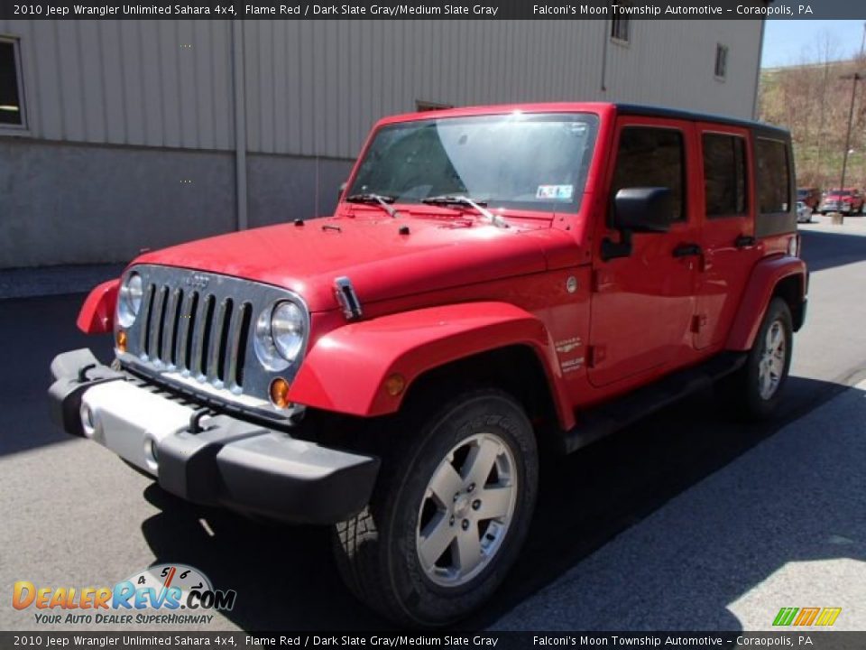 2010 Jeep Wrangler Unlimited Sahara 4x4 Flame Red / Dark Slate Gray/Medium Slate Gray Photo #4