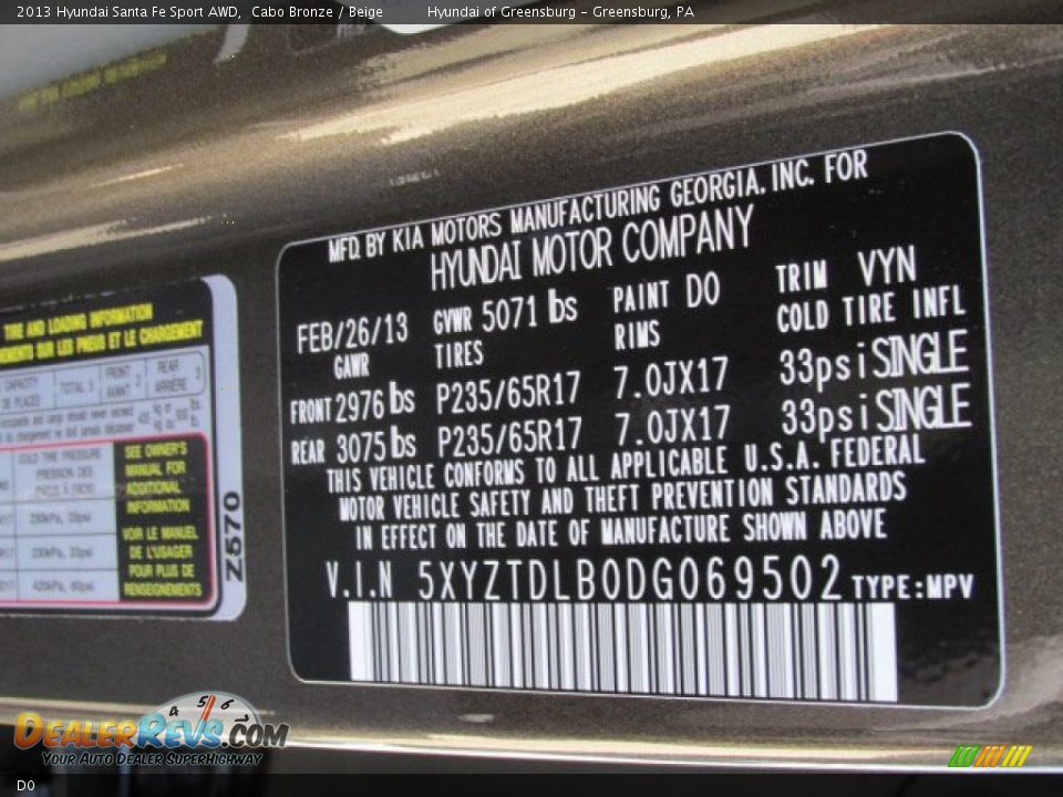 Hyundai Color Code D0 Cabo Bronze