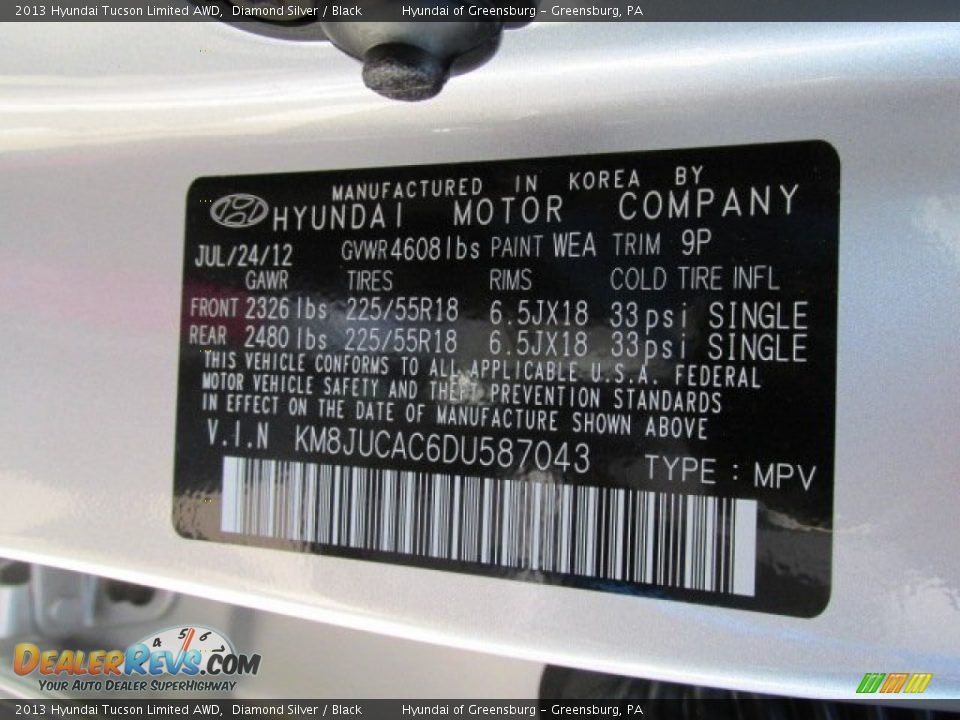 2013 Hyundai Tucson Limited AWD Diamond Silver / Black Photo #10