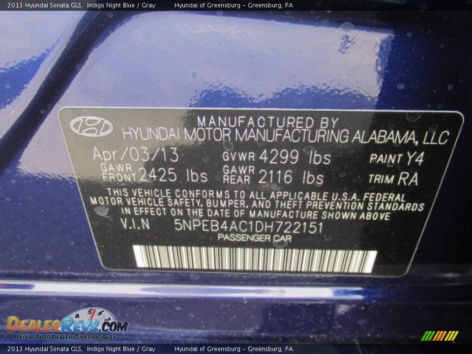 2013 Hyundai Sonata GLS Indigo Night Blue / Gray Photo #10
