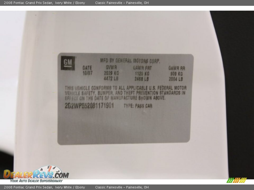 2008 Pontiac Grand Prix Sedan Ivory White / Ebony Photo #21