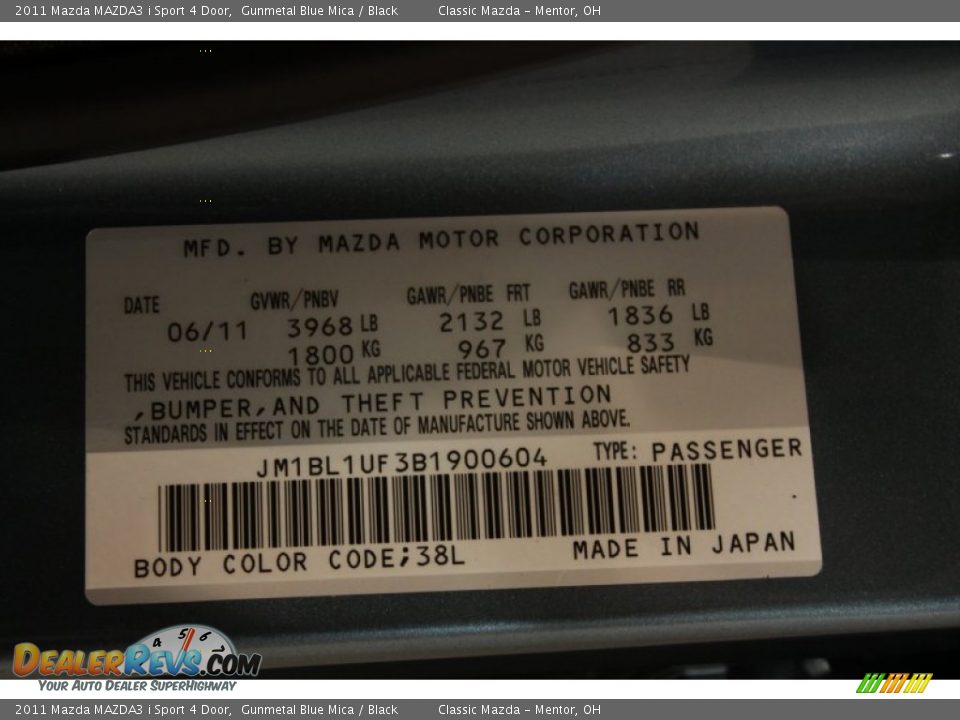 2011 Mazda MAZDA3 i Sport 4 Door Gunmetal Blue Mica / Black Photo #17