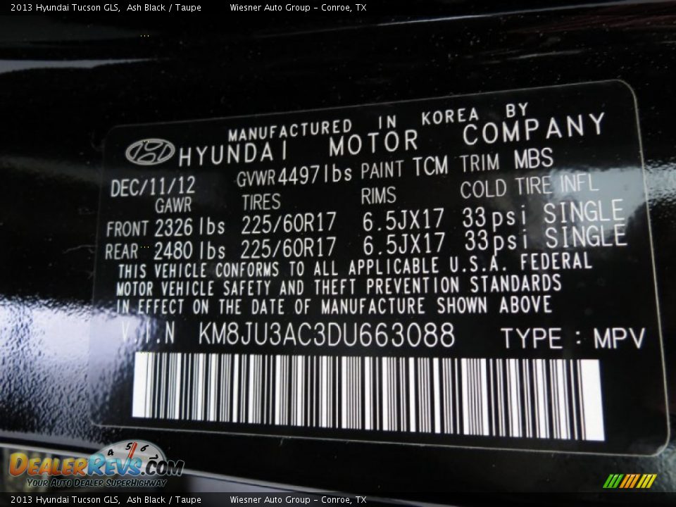 2013 Hyundai Tucson GLS Ash Black / Taupe Photo #6