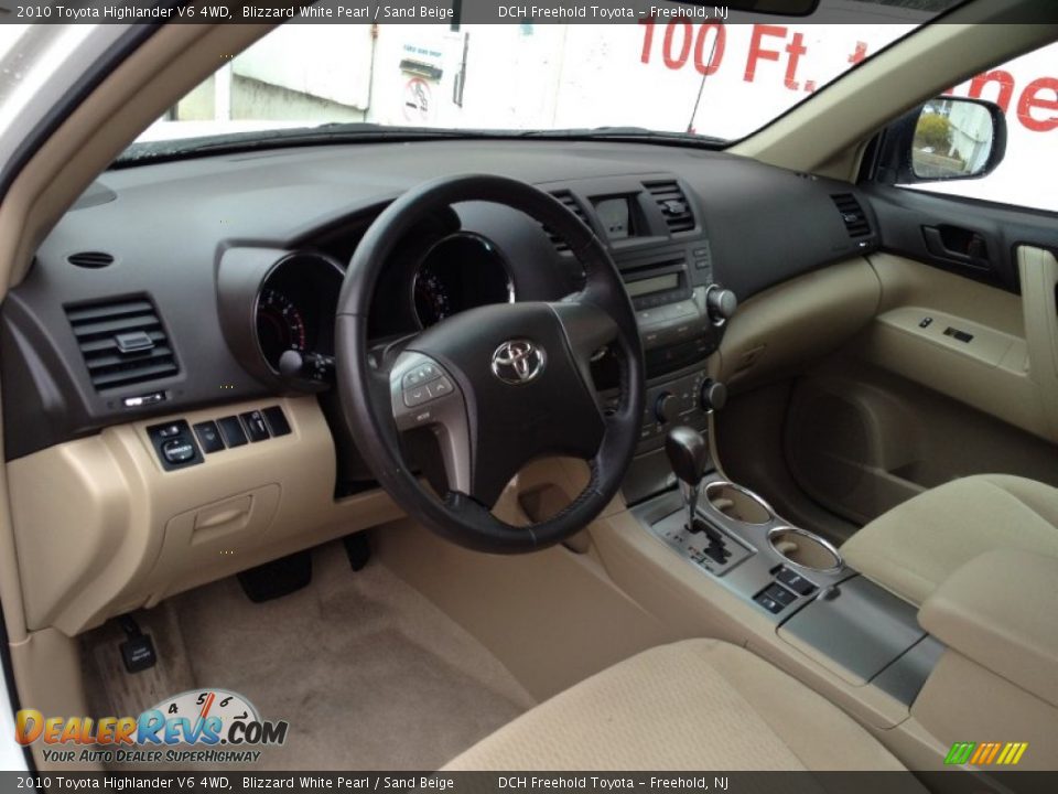 2010 Toyota Highlander V6 4WD Blizzard White Pearl / Sand Beige Photo #14