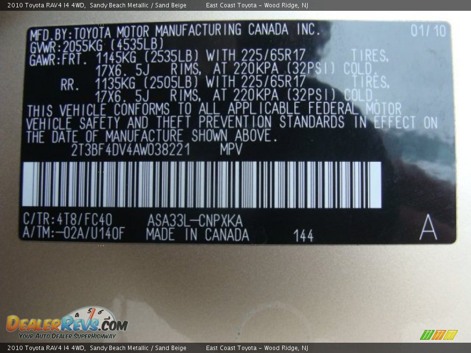 2010 Toyota RAV4 I4 4WD Sandy Beach Metallic / Sand Beige Photo #15