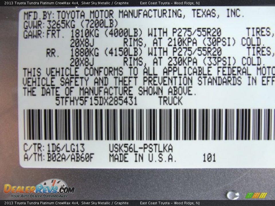 2013 Toyota Tundra Platinum CrewMax 4x4 Silver Sky Metallic / Graphite Photo #15