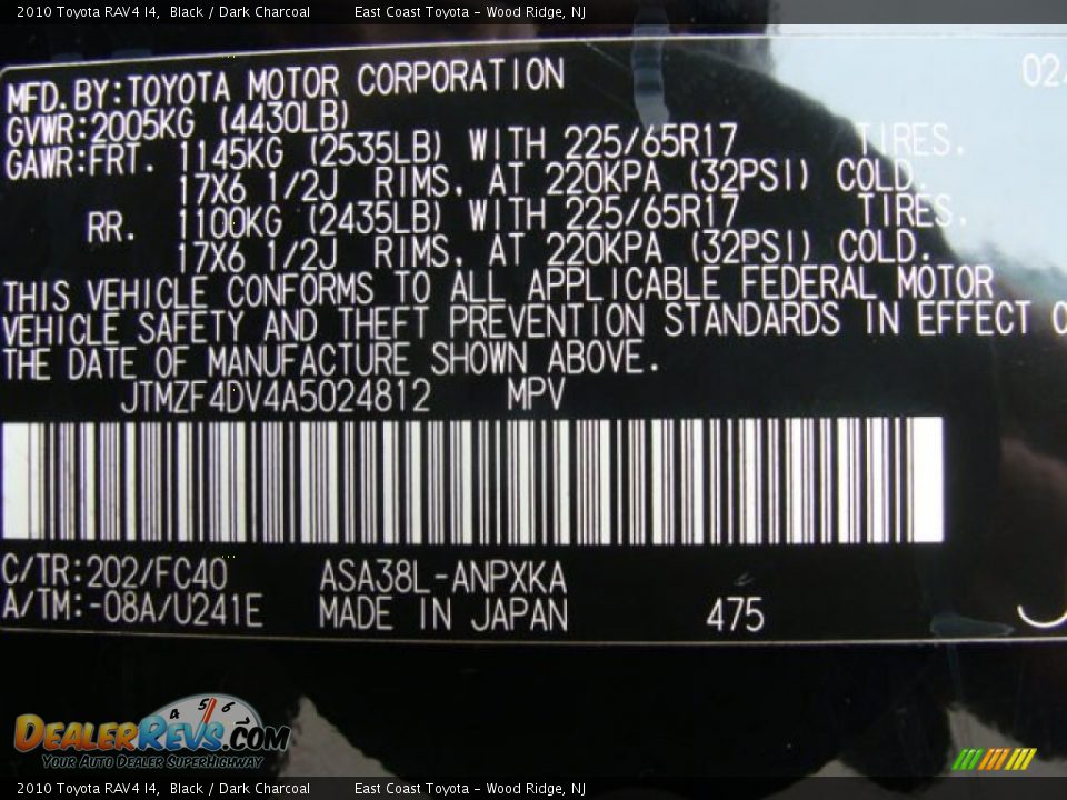 2010 Toyota RAV4 I4 Black / Dark Charcoal Photo #15