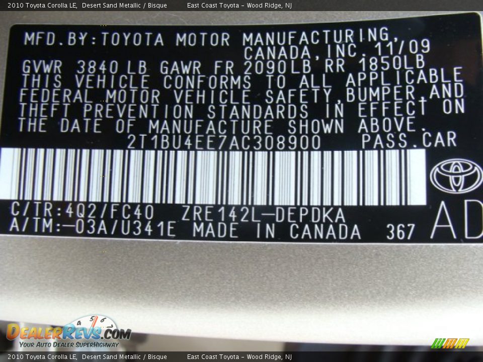 2010 Toyota Corolla LE Desert Sand Metallic / Bisque Photo #15