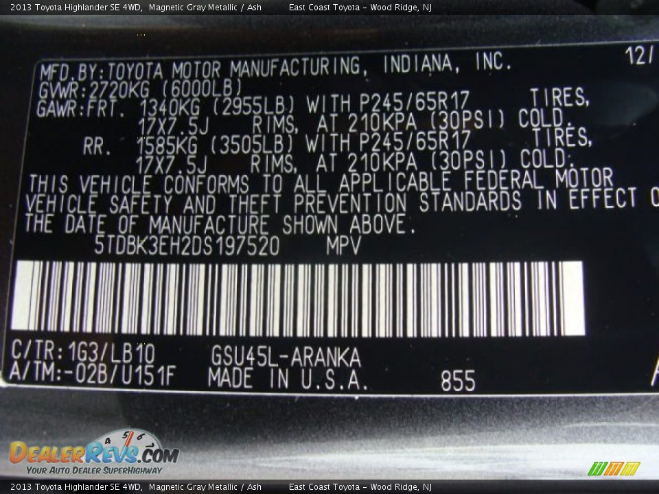2013 Toyota Highlander SE 4WD Magnetic Gray Metallic / Ash Photo #15