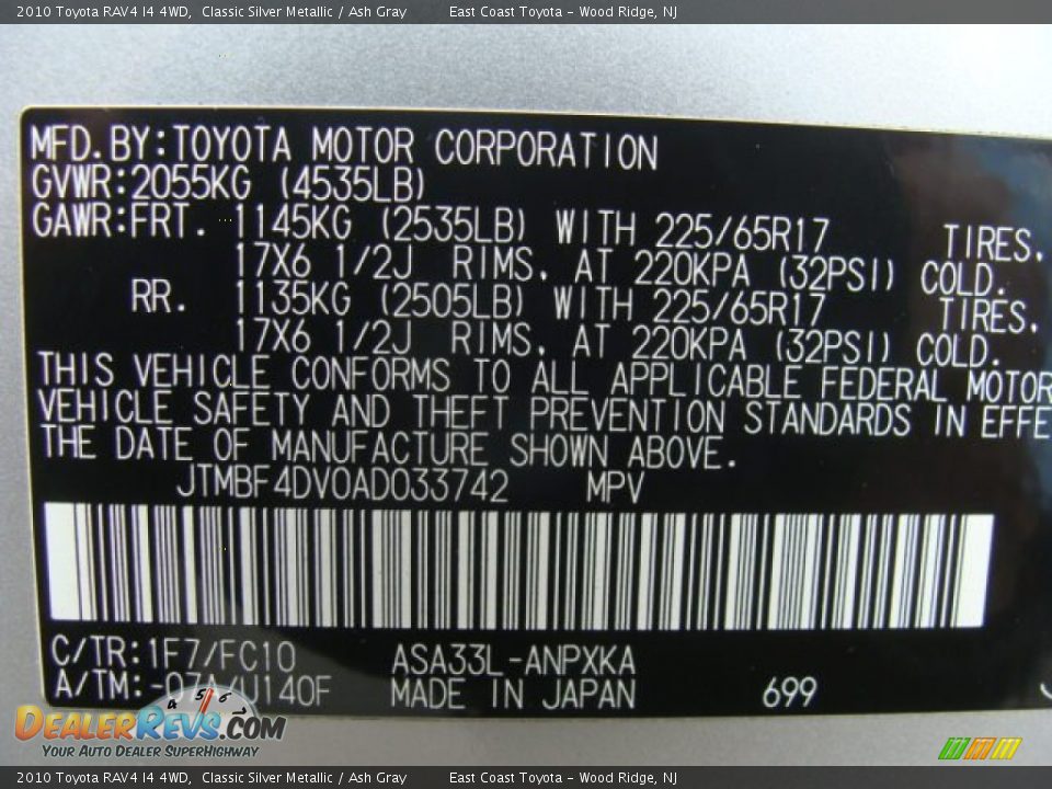 2010 Toyota RAV4 I4 4WD Classic Silver Metallic / Ash Gray Photo #15