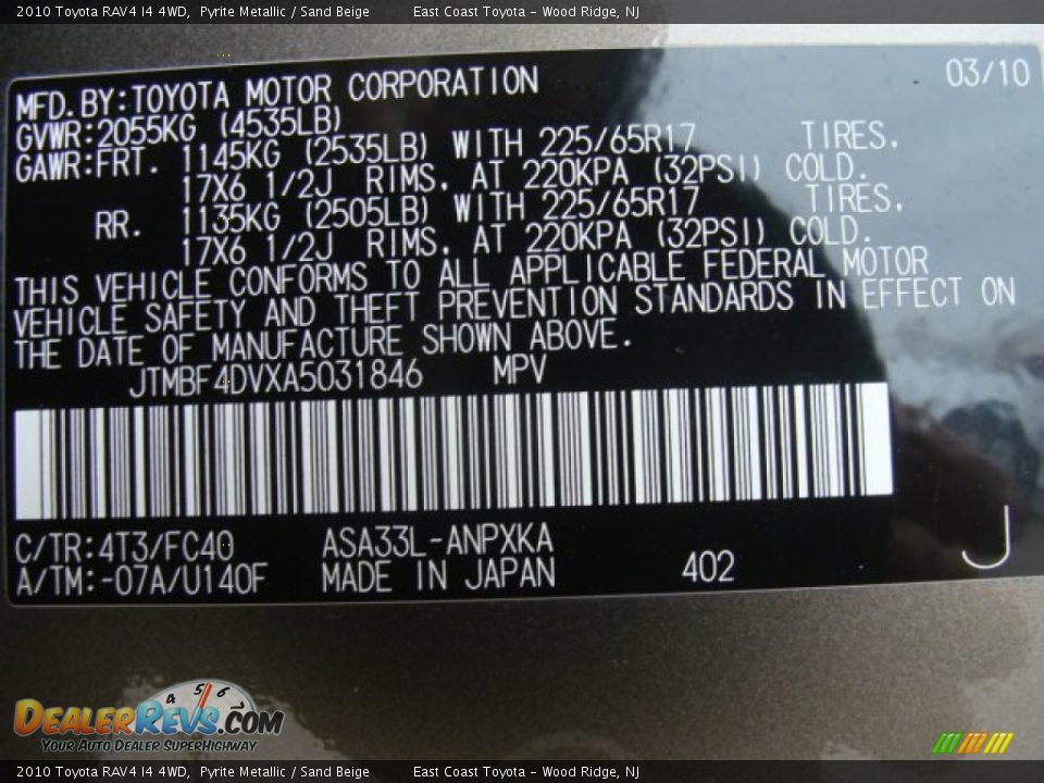 2010 Toyota RAV4 I4 4WD Pyrite Metallic / Sand Beige Photo #15