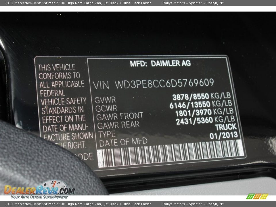 2013 Mercedes-Benz Sprinter 2500 High Roof Cargo Van Jet Black / Lima Black Fabric Photo #17