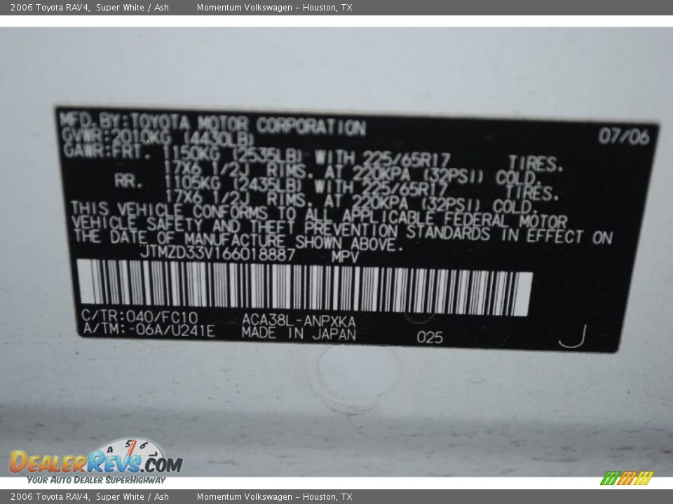 2006 Toyota RAV4 Super White / Ash Photo #25