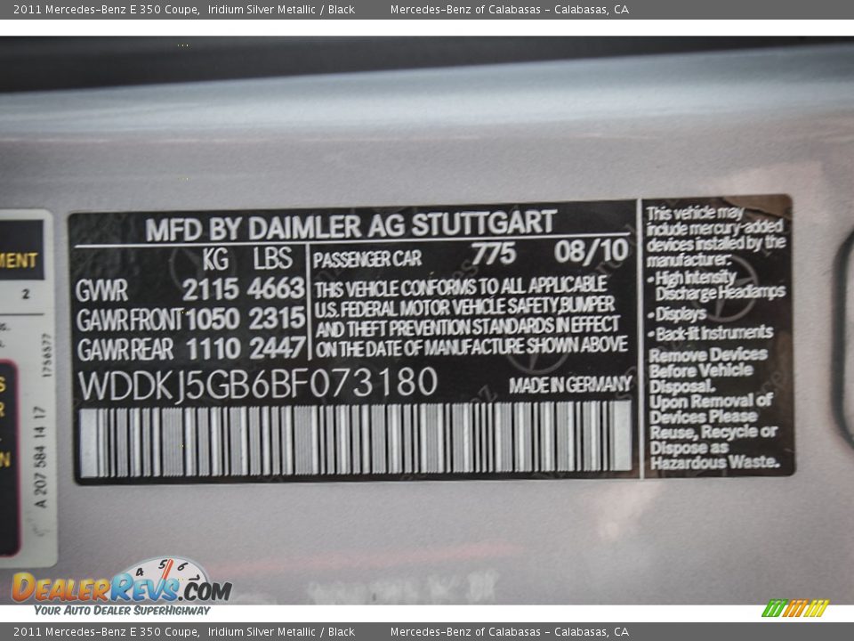 2011 Mercedes-Benz E 350 Coupe Iridium Silver Metallic / Black Photo #20