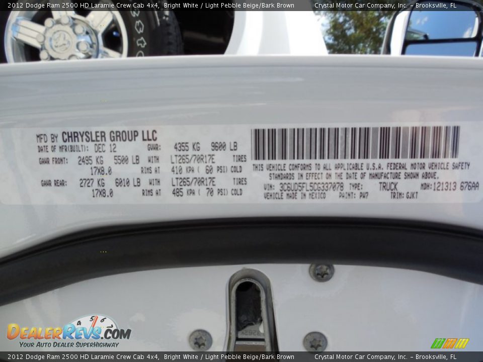 2012 Dodge Ram 2500 HD Laramie Crew Cab 4x4 Bright White / Light Pebble Beige/Bark Brown Photo #24