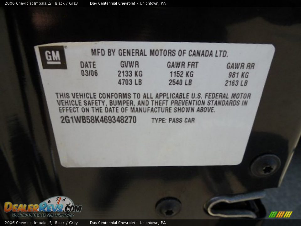 2006 Chevrolet Impala LS Black / Gray Photo #19