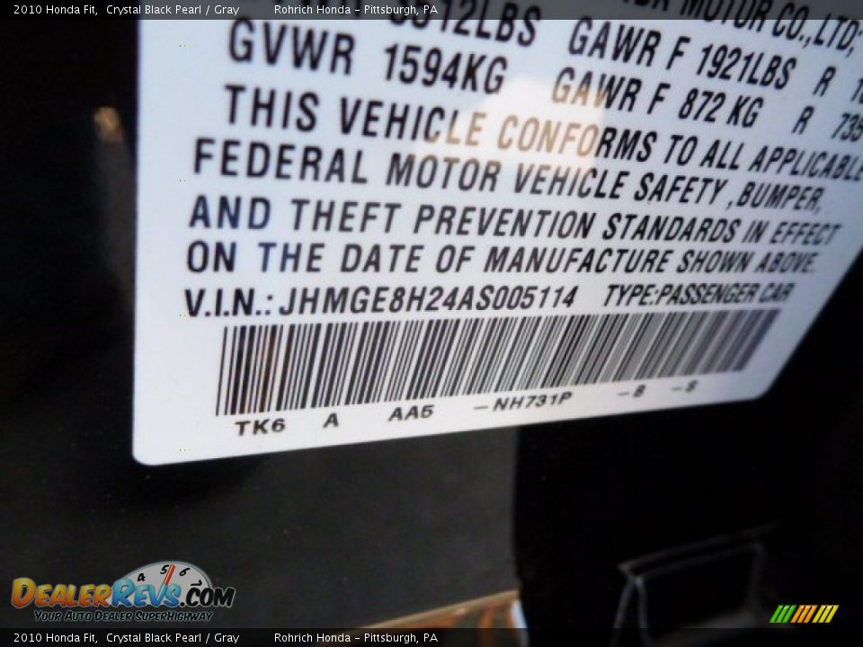 2010 Honda Fit Crystal Black Pearl / Gray Photo #16