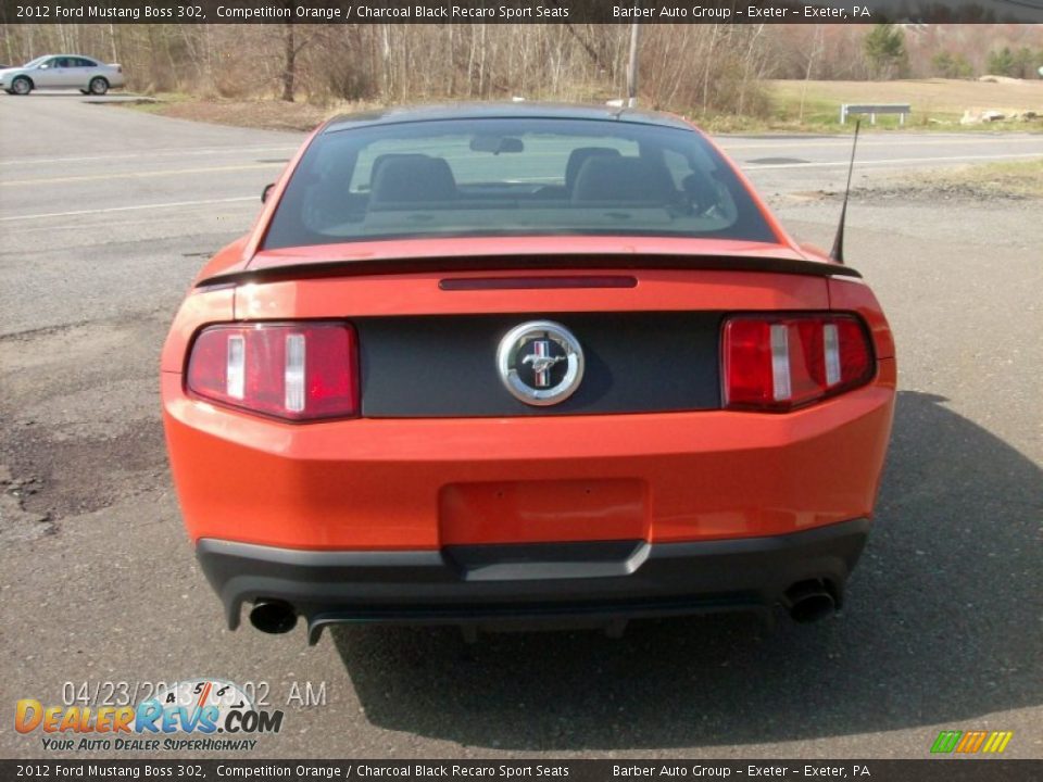 2012 Ford Mustang Boss 302 Competition Orange / Charcoal Black Recaro Sport Seats Photo #6