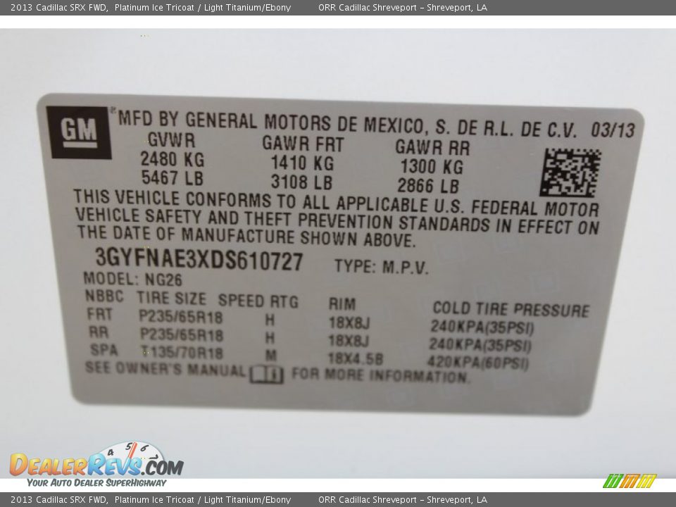 2013 Cadillac SRX FWD Platinum Ice Tricoat / Light Titanium/Ebony Photo #36
