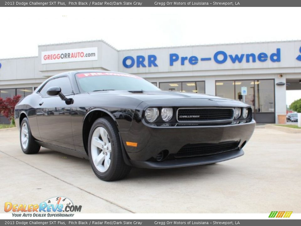 2013 Dodge Challenger SXT Plus Pitch Black / Radar Red/Dark Slate Gray Photo #1