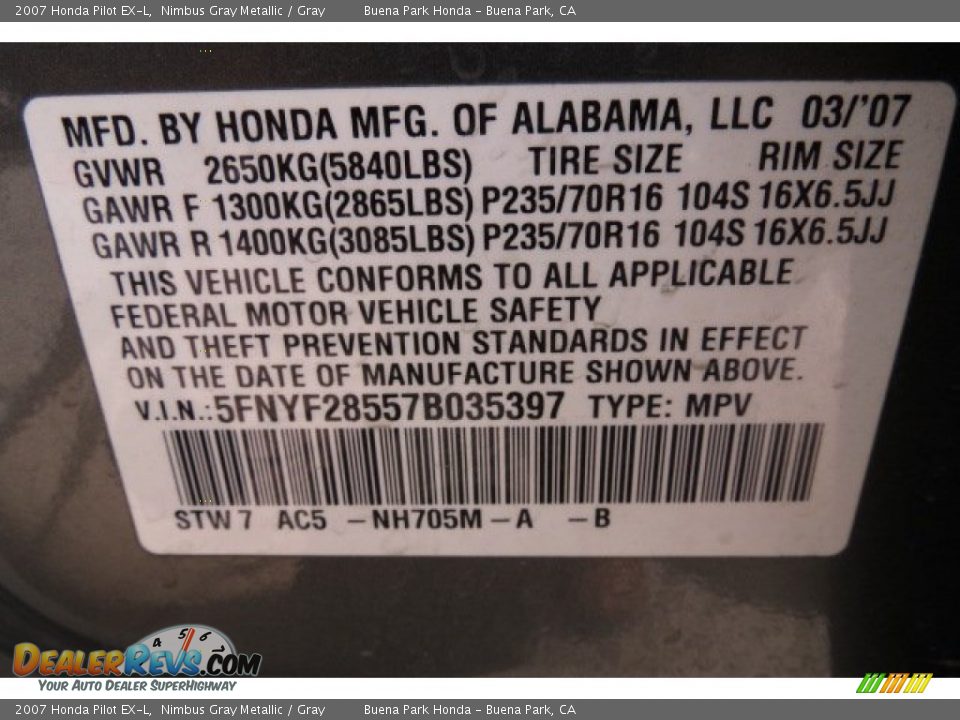 2007 Honda Pilot EX-L Nimbus Gray Metallic / Gray Photo #9