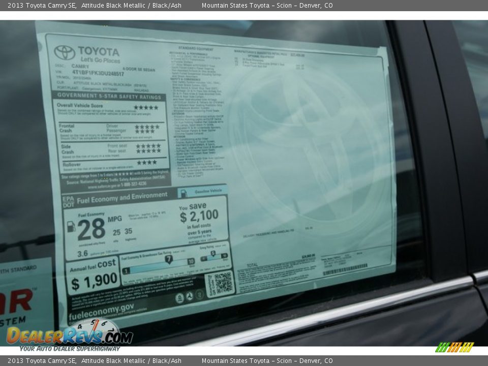 2013 Toyota Camry SE Attitude Black Metallic / Black/Ash Photo #10