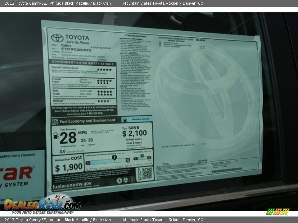 2013 Toyota Camry SE Attitude Black Metallic / Black/Ash Photo #10