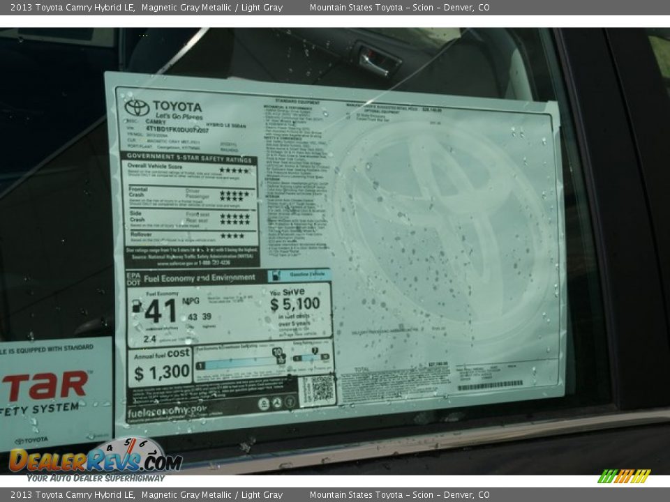 2013 Toyota Camry Hybrid LE Magnetic Gray Metallic / Light Gray Photo #10