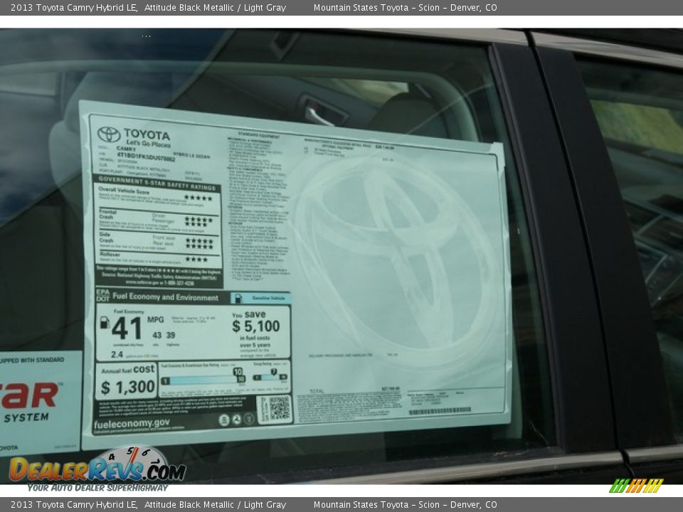 2013 Toyota Camry Hybrid LE Attitude Black Metallic / Light Gray Photo #10