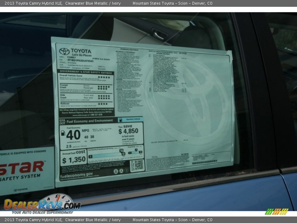 2013 Toyota Camry Hybrid XLE Clearwater Blue Metallic / Ivory Photo #10