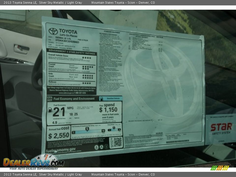2013 Toyota Sienna LE Silver Sky Metallic / Light Gray Photo #11