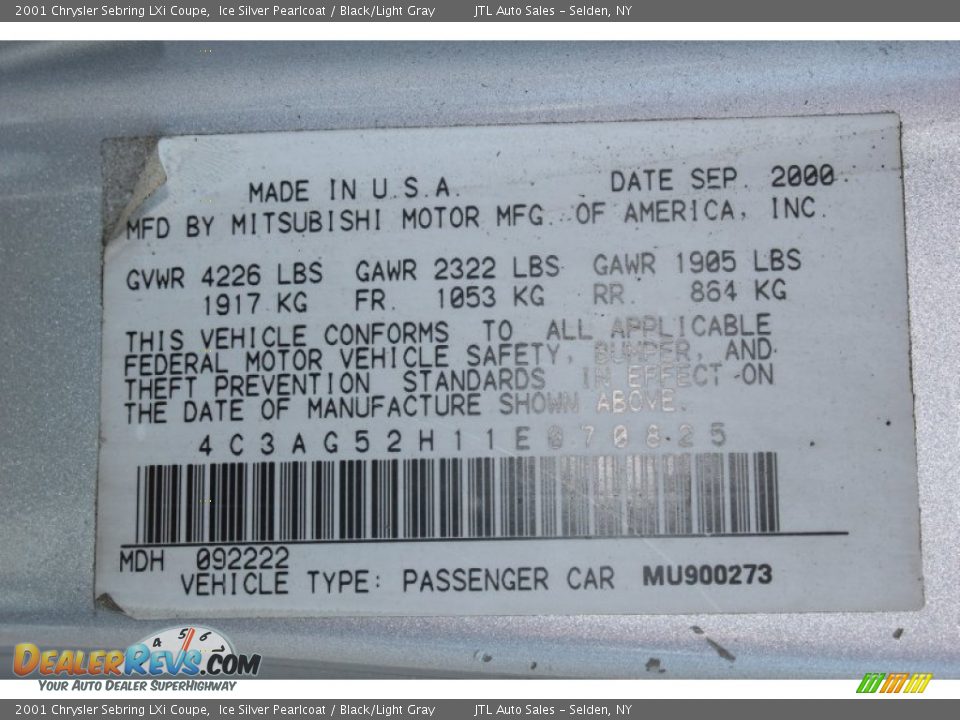 2001 Chrysler Sebring LXi Coupe Ice Silver Pearlcoat / Black/Light Gray Photo #18