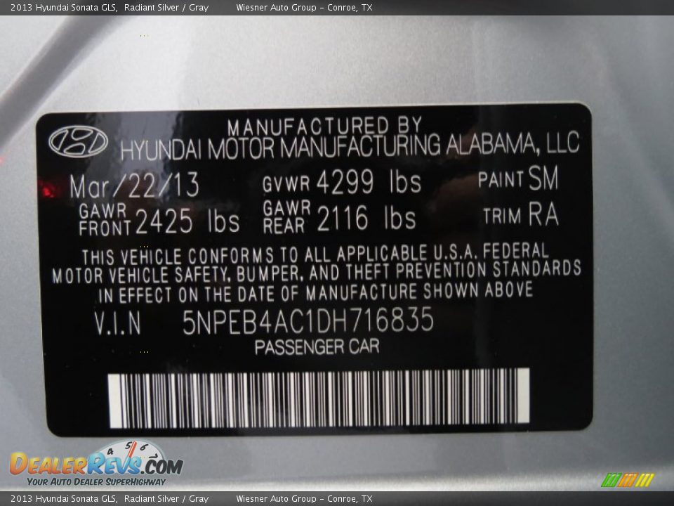 2013 Hyundai Sonata GLS Radiant Silver / Gray Photo #6