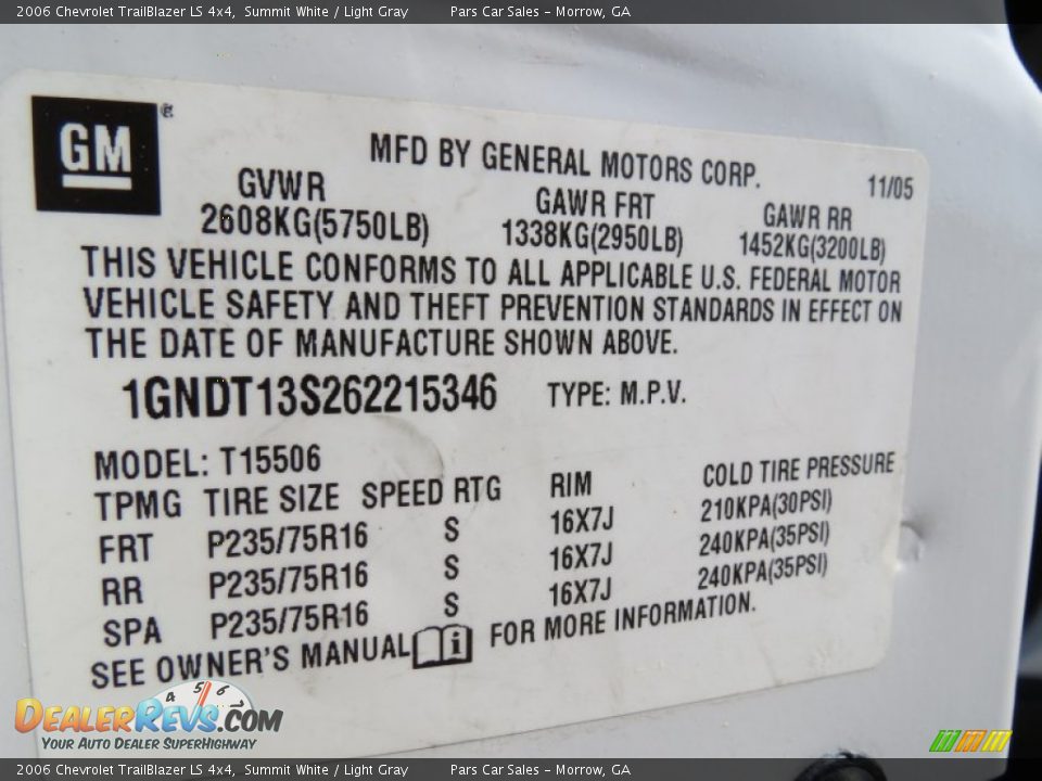 2006 Chevrolet TrailBlazer LS 4x4 Summit White / Light Gray Photo #13