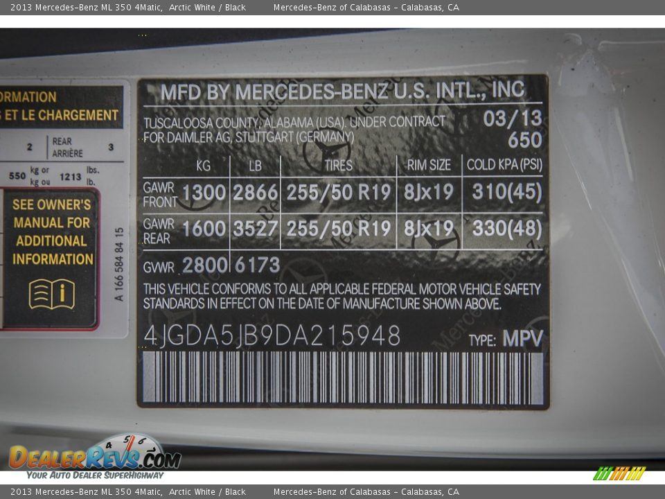 2013 Mercedes-Benz ML 350 4Matic Arctic White / Black Photo #7