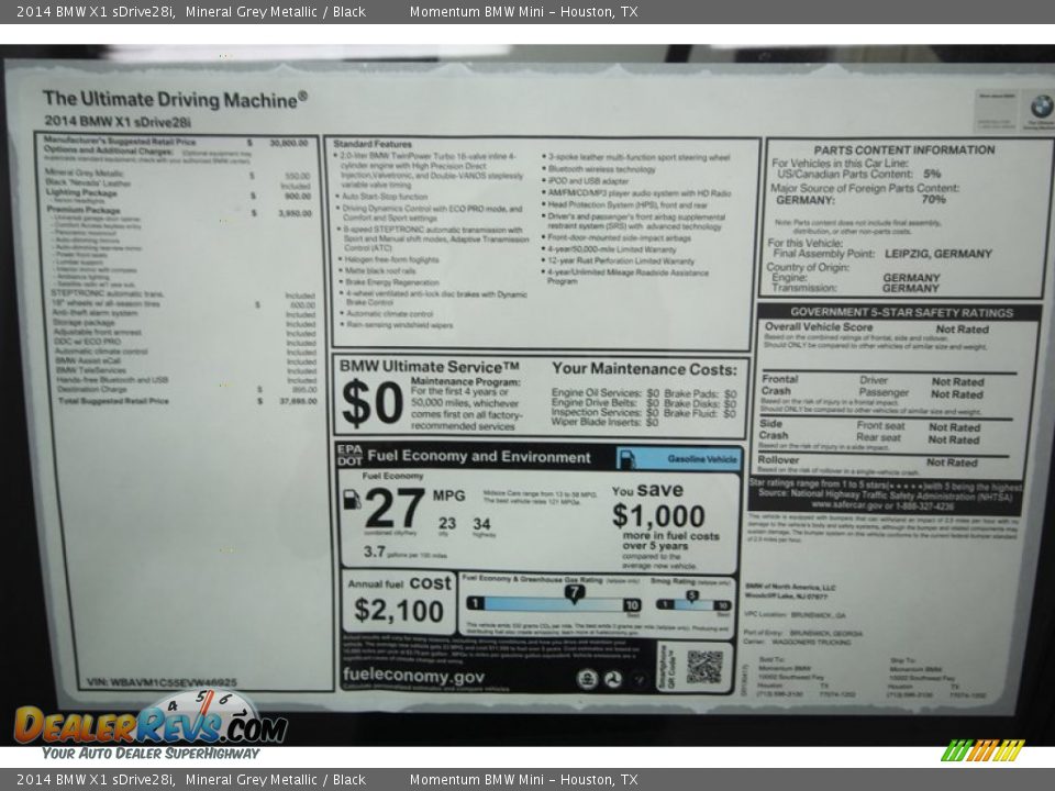 2014 BMW X1 sDrive28i Window Sticker Photo #29