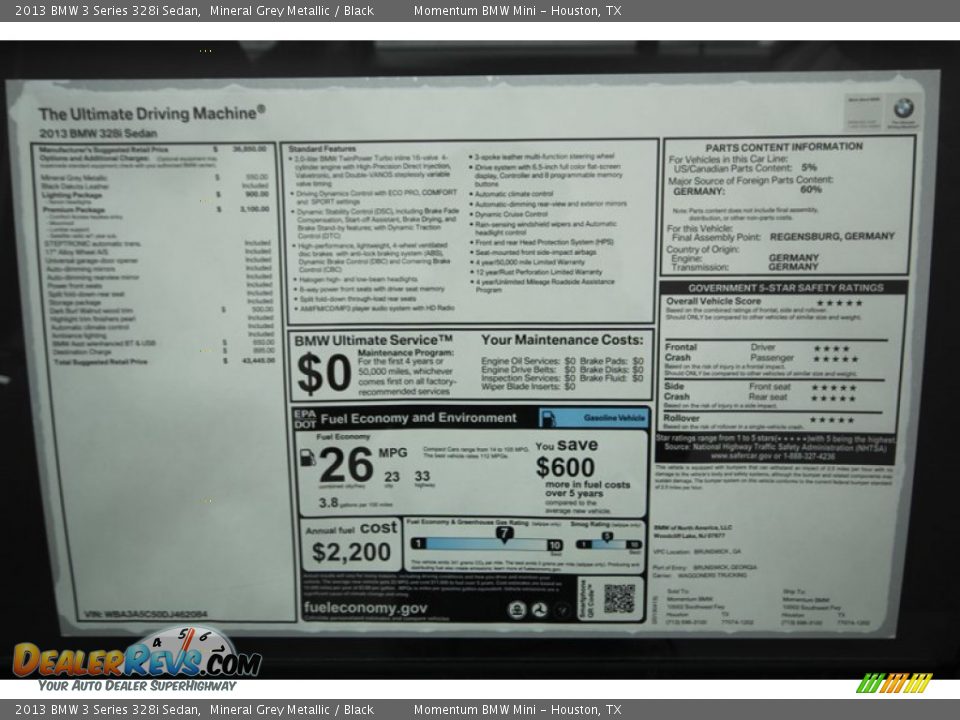 2013 BMW 3 Series 328i Sedan Mineral Grey Metallic / Black Photo #31