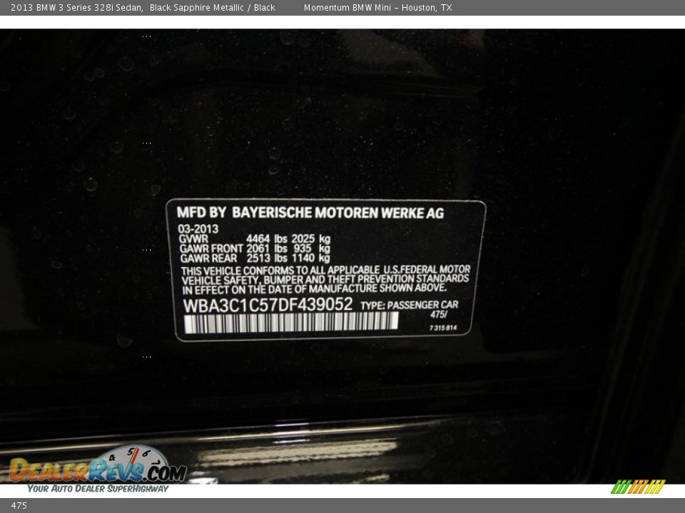 BMW Color Code 475 Black Sapphire Metallic