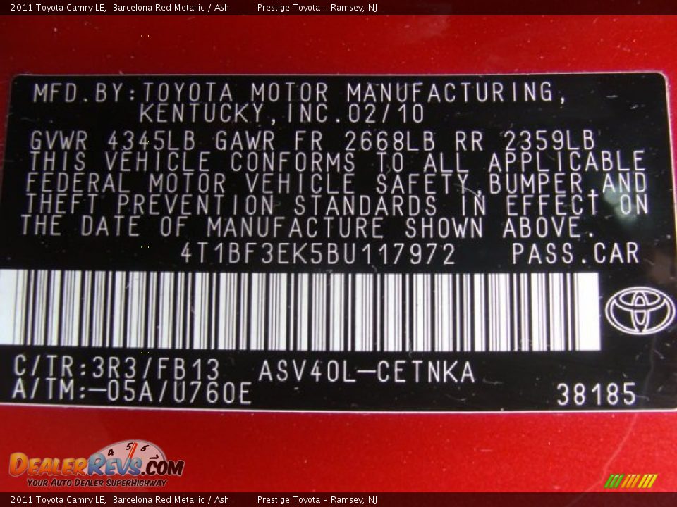 2011 Toyota Camry LE Barcelona Red Metallic / Ash Photo #15