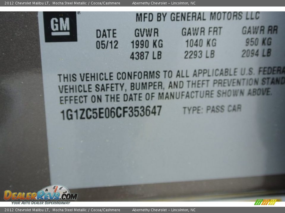 2012 Chevrolet Malibu LT Mocha Steel Metallic / Cocoa/Cashmere Photo #8