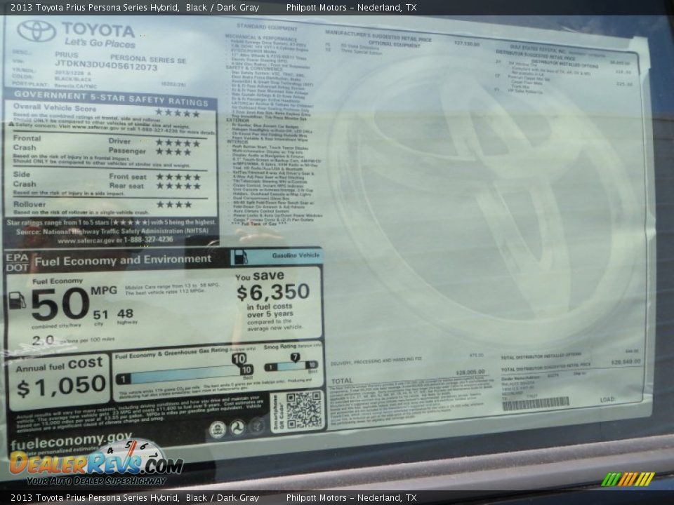2013 Toyota Prius Persona Series Hybrid Black / Dark Gray Photo #32