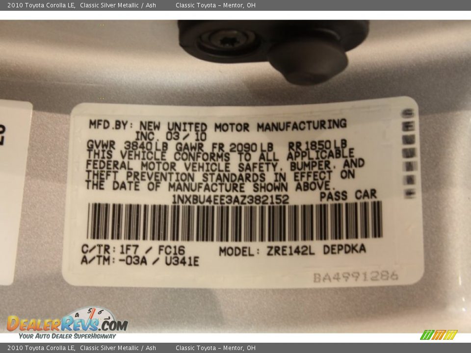 2010 Toyota Corolla LE Classic Silver Metallic / Ash Photo #16