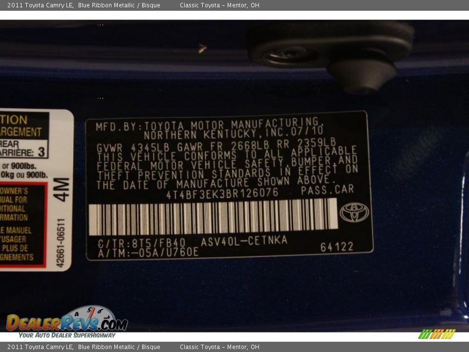 2011 Toyota Camry LE Blue Ribbon Metallic / Bisque Photo #17