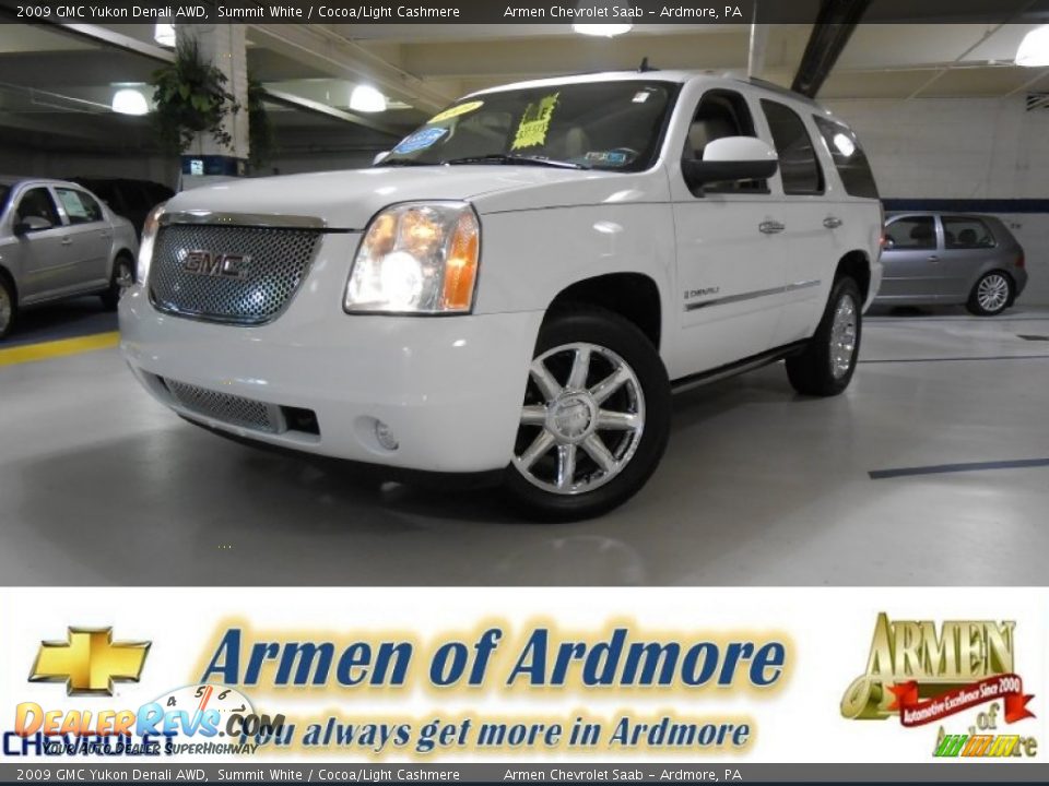 2009 GMC Yukon Denali AWD Summit White / Cocoa/Light Cashmere Photo #1