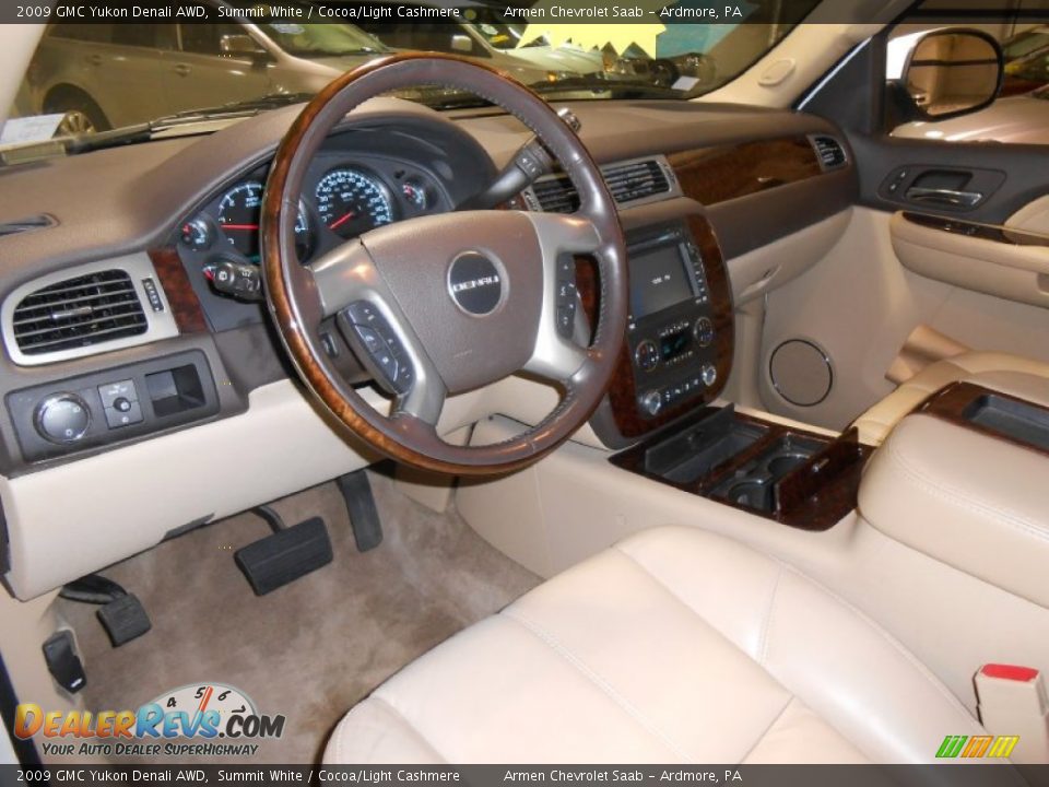 2009 GMC Yukon Denali AWD Summit White / Cocoa/Light Cashmere Photo #9